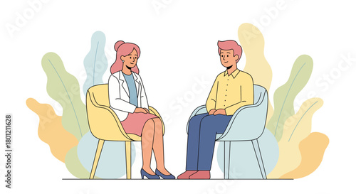 Therapist Giving Advice And Guidance To Male Patient Within A Calm Atmosphere