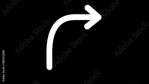 Right Turn Arrow Animation Black and White on Green Chroma Key and Black Background. Navigation or Map Direction Transition Motion Graphic.