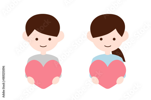 ハートを抱える男女のイラスト素材（恋愛・福祉・メンタルケア）