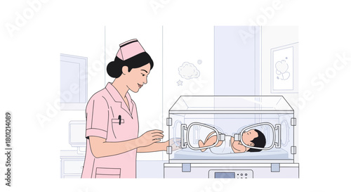 A Nurse Attends To Neonatal Care In A Hospital After A Successful Delivery