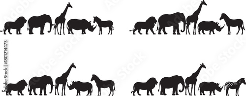 African safari animals silhouettes lion elephant