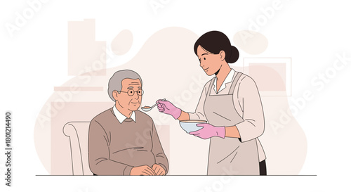 Caring Nurse Spoon-Feeding an Elderly Person, Depicting Compassion and Supportive Assistance