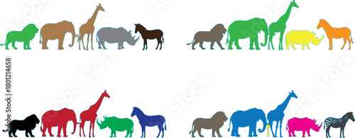 Colorful animal silhouettes on white background lion