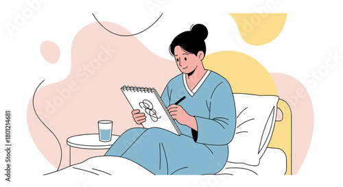 Creative Young Person Sketching While Resting, Illustration Depicting Artistic Endeavor