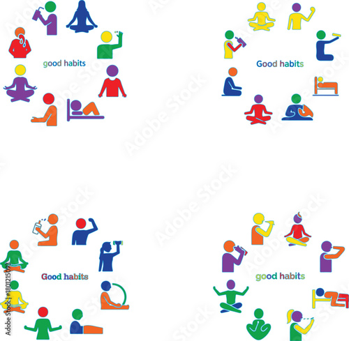 Healthy lifestyle icons circle healthy habits people