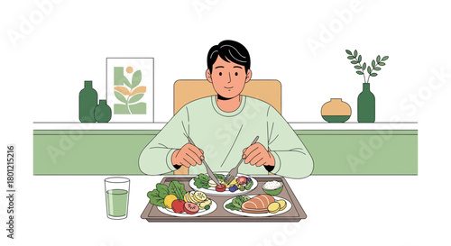 Healthy Eating: Man Partakes In a Colorful and Nutritious Meal For Wellbeing