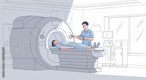 Medical Imaging: Patient Undergoing an MRI Scan in a Modern Diagnostic Center