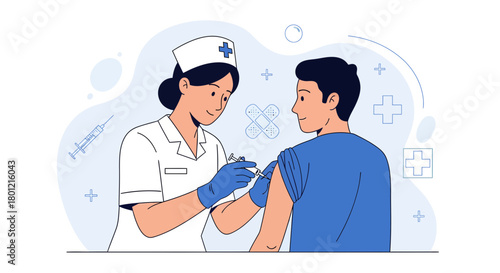 Medical Professional Administering Vaccine Shot to A Patient.Health Protection Illustration