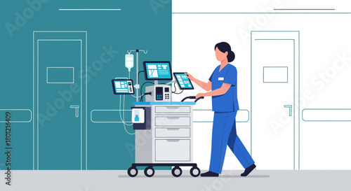 Hospital Staff Operating Advanced Medical Equipment, Providing Vital Healthcare Services