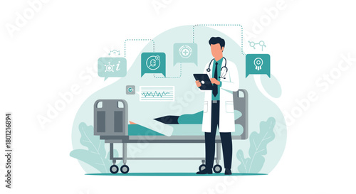 Medical Professional Examining Patient's Condition Using Advanced Healthcare Technology Illustrated