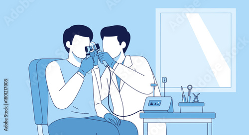 Medical Professional Examining Patient's Ear with Advanced Instrumentation for Assessment