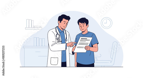 Medical Consultation Demonstrates Doctor Explaining Report To Patient In Clinic Setting