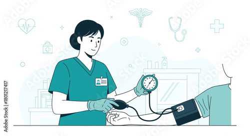 Medical Professional Measuring a Patient's Blood Pressure in a Clinical Setting