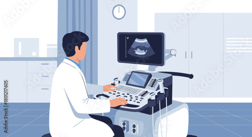 Medical Professional Performing Ultrasound Evaluation In A Clinic Environment Visualization