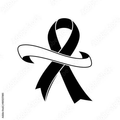 Black Awareness Ribbon with Blank Banner Vector Icon