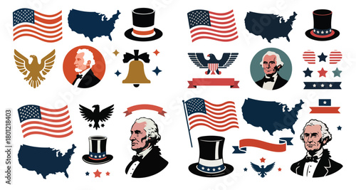 Celebrate Independence Day with patriotic American symbols perfect for holiday designs and festive promotions now