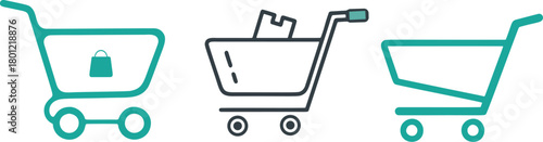 Three stylized shopping carts representing online shopping and commerce