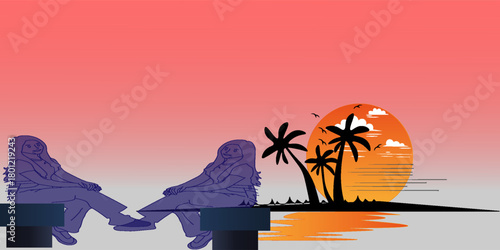 semi realistic tracing with different background  vector.