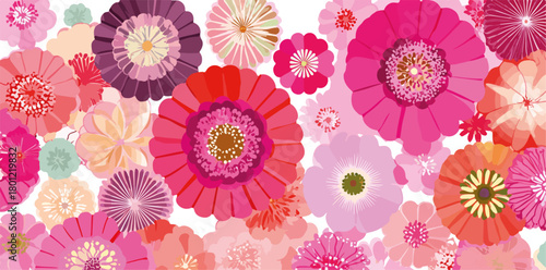 Bunte, stilisierte Blumenmuster in verschiedenen Rosa- und Violetttönen als dekorativer Vektorhintergrund.