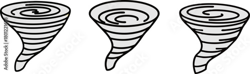 Natural disaster warning. Set of 3 tornado or typhoon icons.