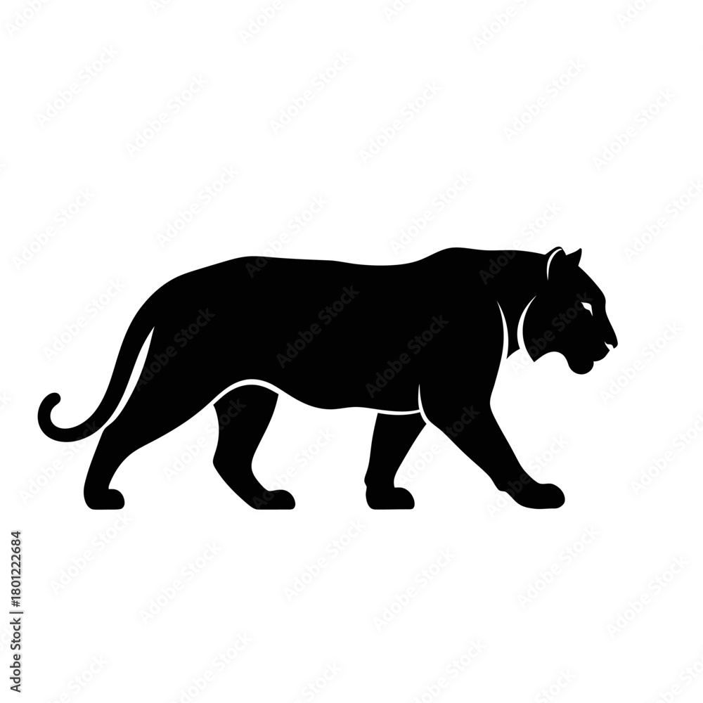 Obraz premium Black panther vector illustration silhouette walking side view wild animal design graphic art predator feline
