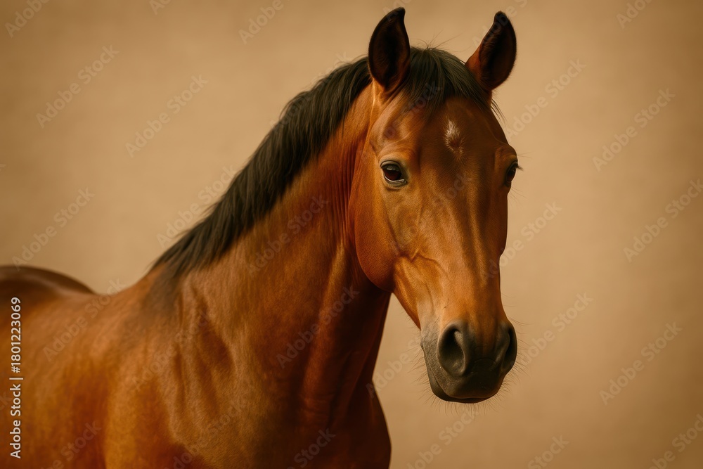 Obraz premium A brown horse with a white stripe on its face