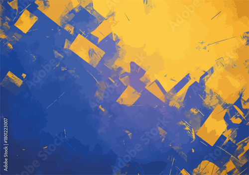 Abstrakter Hintergrund in leuchtendem Blau und Gelb mit dynamischen, rechteckigen Formen und Textur.