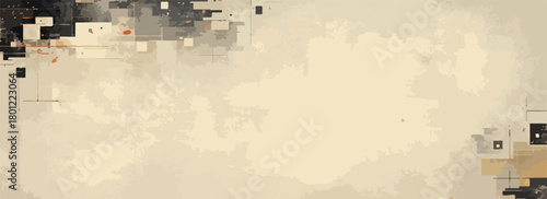 Abstrakter Hintergrund mit digitalen Pixel-Fragmenten in gedämpften Beige- und Grautönen für Design.