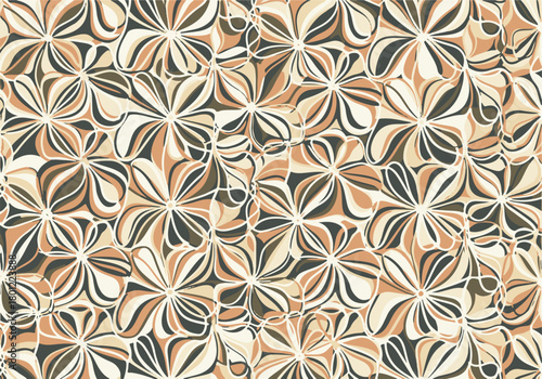A harmonious display of abstract floral motifs creating a seamless pattern with warm, earthy tones, evoking vintage elegance