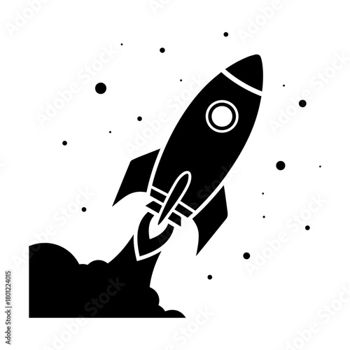 Launching dreams a rocket soaring through the starry expanse symbolizing ambition and progress shown as a simple black