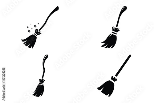 magic broom vector silhouette black icon