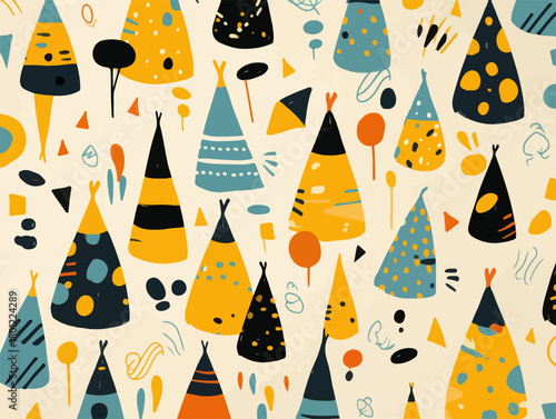 Abstrakter Vektorhintergrund mit bunten, stilisierten Formen, ideal für kreative Designs und lebendige, moderne Projekte.