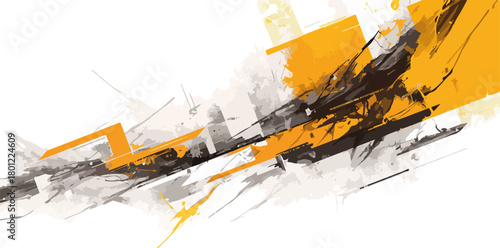 Abstrakte Vektorillustration mit dynamischen gelben und grauen Pinselstrichen, ideal für moderne Hintergründe und kreative Designs.