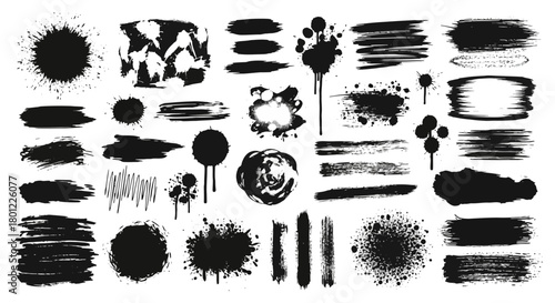 Diverse Collection of Artistic Brush Strokes and Ink Splatters