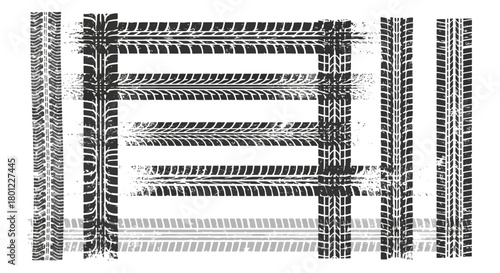 Set of Tire Tracks Patterns - Various Tire Tread Marks for Automotive Design and Projects