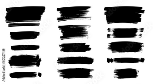 Set of black ink brush strokes and marks for design elements, textures and backgrounds