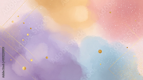 Elegant pastel color wash blending seamlessly with floating sparkles, abstract geometric accents, and a quiet festive atmosphere that matches a calm and modern new year concept 