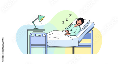Patient Sleeping Peacefully in a Hospital Bed Next to an Illuminated Desk Lamp