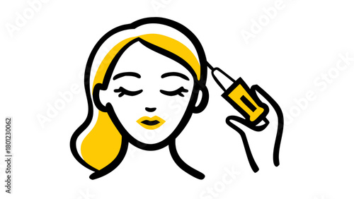 Girl applying facial serum set. Collection of woman using pipette dropper oil on her face and massaging skin. Beauty and skincare routine concept. Vector illustration. See Less

