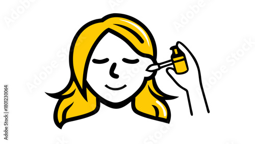 Girl applying facial serum set. Collection of woman using pipette dropper oil on her face and massaging skin. Beauty and skincare routine concept. Vector illustration. See Less
