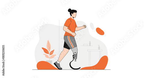 Runner With Prosthetic: Illustration Depicts Determination And Physical Activity Steadfastly