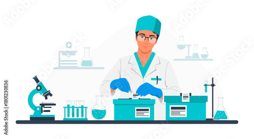 Scientist Performs Scientific Experimentation in a Modern Laboratory Environment