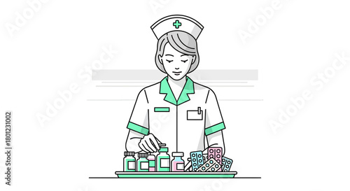 A Dedicated Nurse Preparing Medication In An Organized Medical Setting And Environment