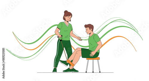 Therapist Assists Patient With Leg Exercise, Depicting Physical Therapy And Health