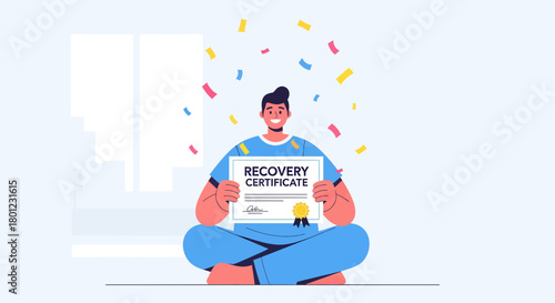 Achievement Celebration With Recovery Certificate Symbolizing Success And Wellbeing