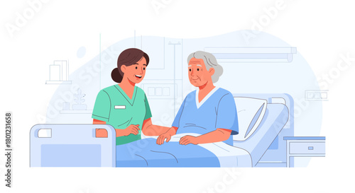 Caring Interactions Depicted Between Medical Professional And Hospital Patient In Illustration