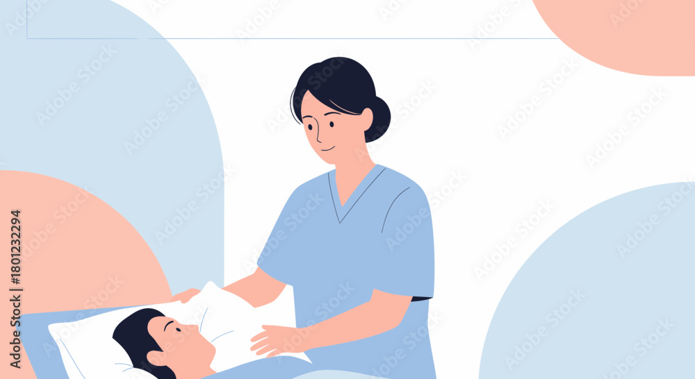 Obraz premium Caring Nurse Comforting Patient in Bed with Pillow in Peaceful and Soothing Environment