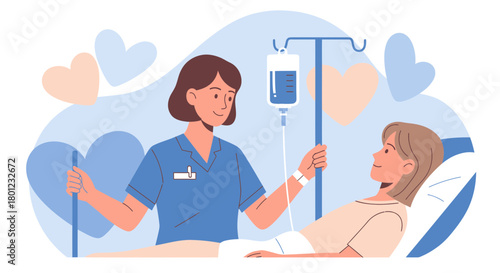 Caring Nurse Comforts Patient in Hospital Bed With Treatment and Encouragement