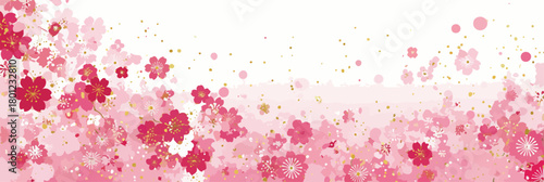 Ein wunderschöner Vektorhintergrund mit zarten rosa und roten Blumen, verziert mit goldenen Akzenten, ideal für festliche Anlässe und elegantes Design.