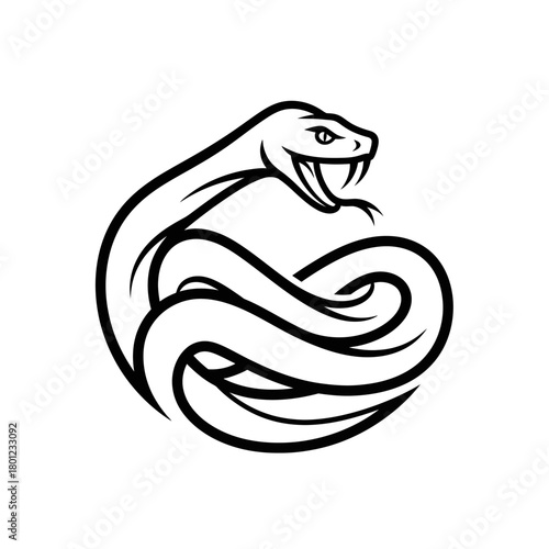 Snake vector graphic illustration, black and white snake drawing, snake outline, snake design element
